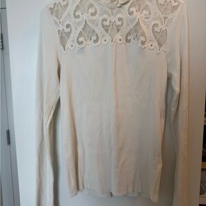 Sandro Cream Lace Fitted Blouse